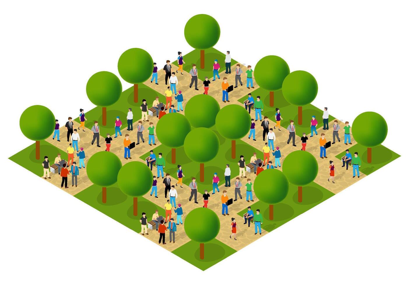 Diverse crowd in a park vector