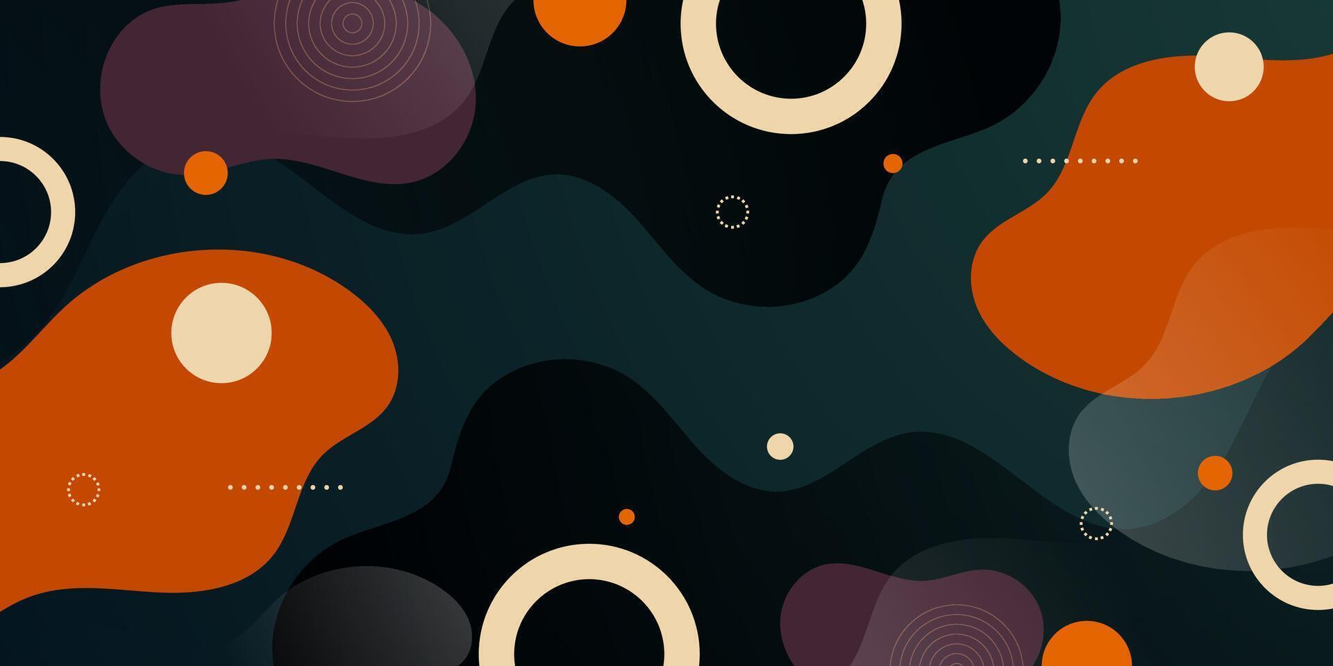 Abstract colorful wave fluid pattern on dark color banner background. Orange and green element background design. vector