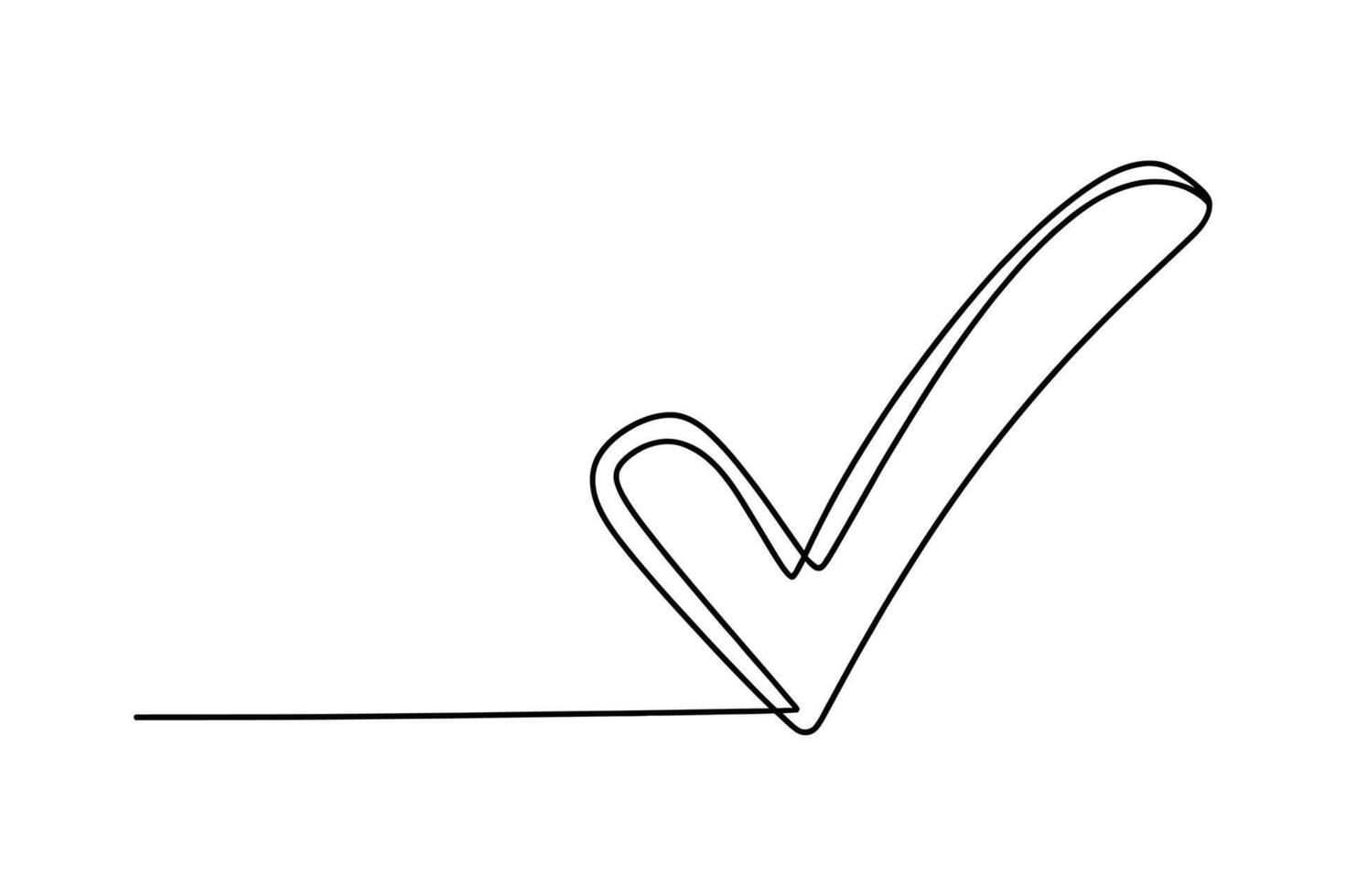 Simple continuous line drawing of a hand drawn check mark symbol on a white background representing completion and success vector