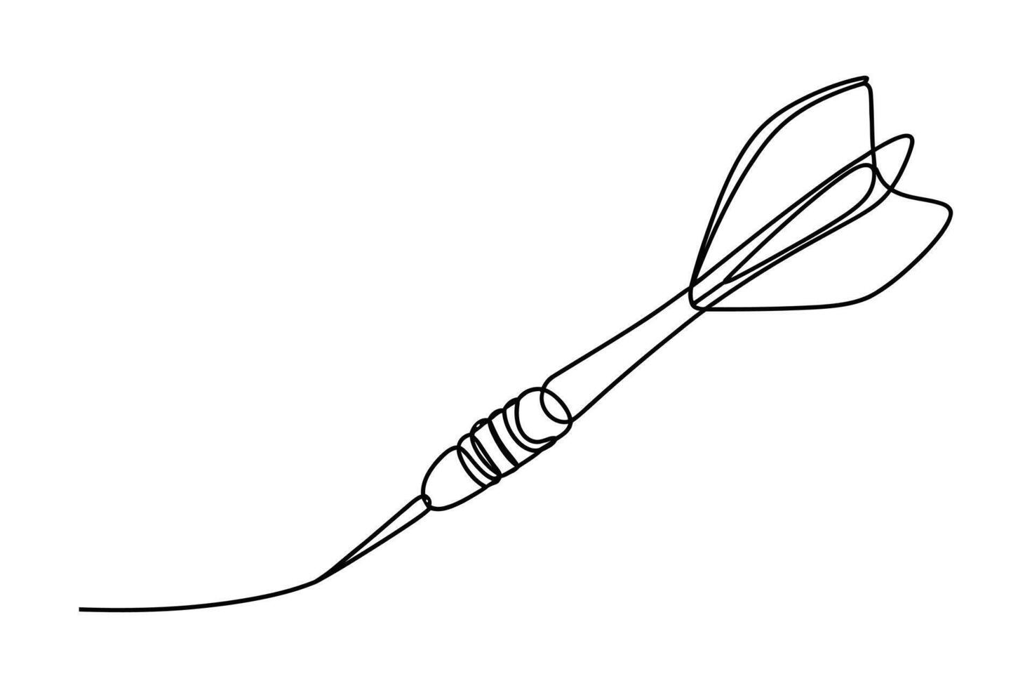 A minimalist continuous line drawing of a single dart with its distinctive fins and pointed tip isolated on a white background vector