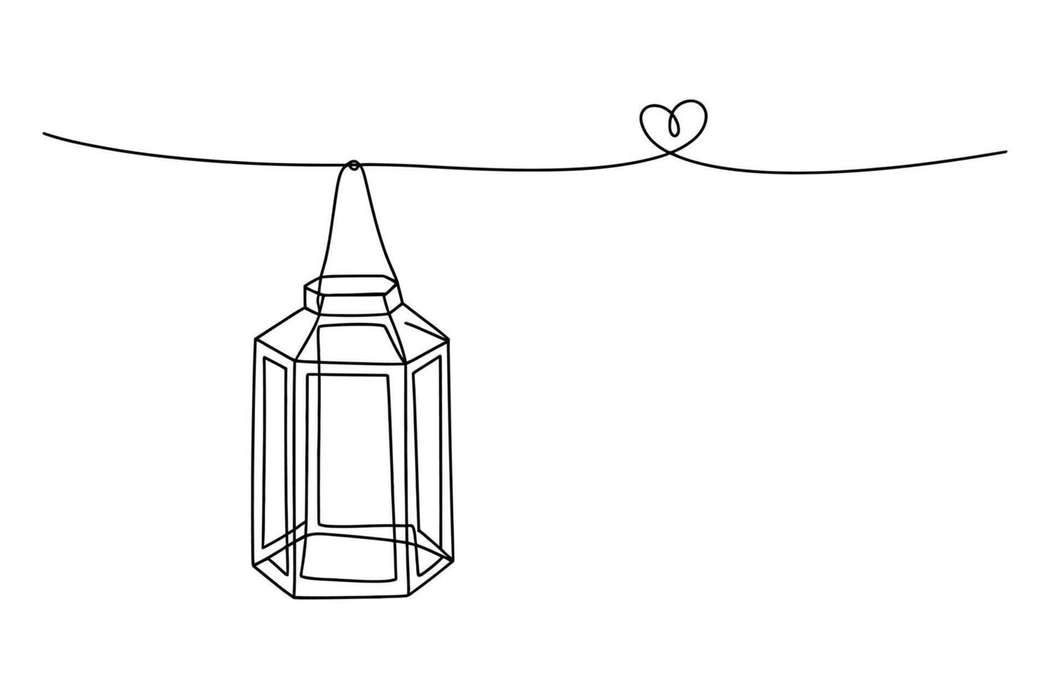 Hand drawn sketch of a glass perfume bottle with a heart shaped string hanging on a thin line vector