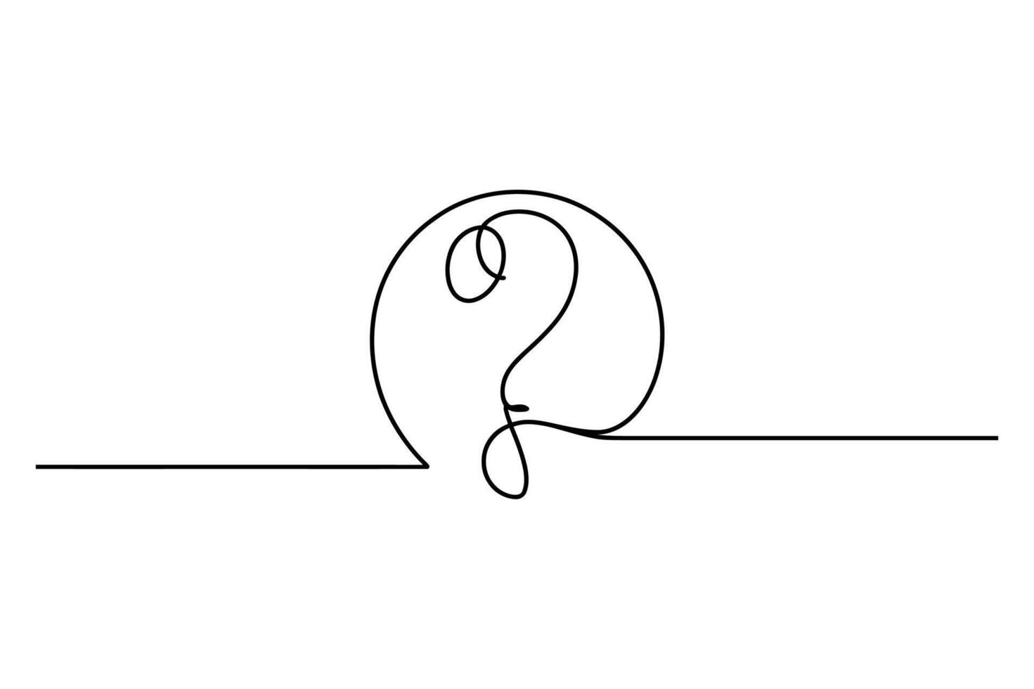 Minimalist single line drawing of a question mark inside a circle representing inquiry and uncertainty vector