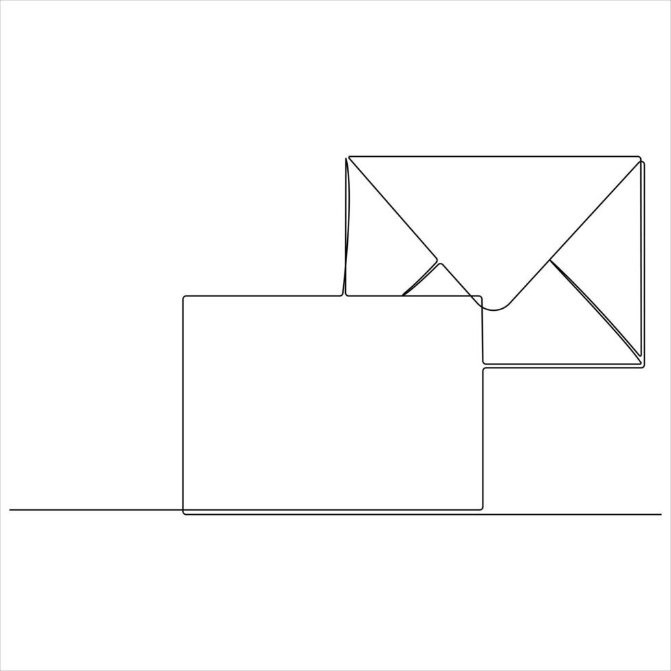 Continuous one line art of an envelope and a blank card minimalist illustration vector