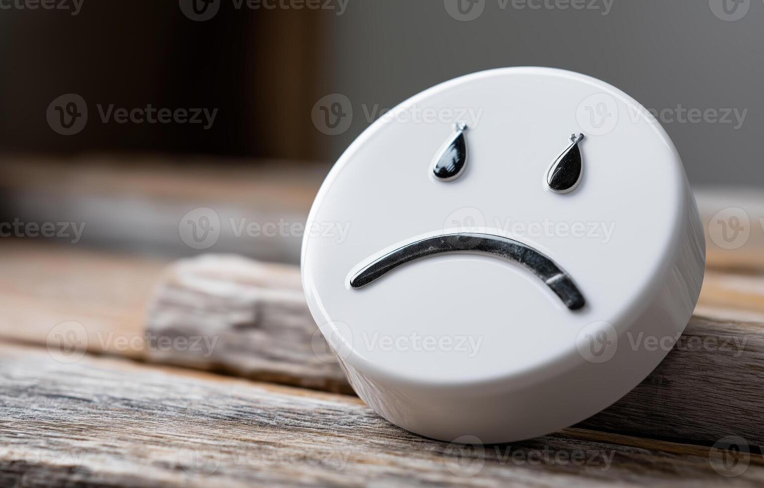 Sad AI face logo with a tear drop in a minimalist design reflecting emotional complexity in subtle digital art photo