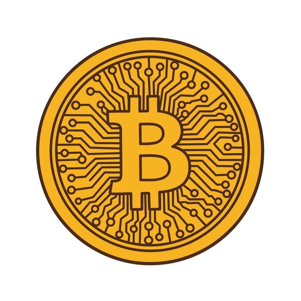 Bitcoin Cryptocurrency Coin Icon with Circuit Board Pattern - Digital Finance Technology vector