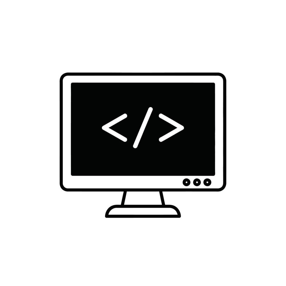 computadora pantalla con código símbolo icono - programación, desarrollo, tecnología, innovación vector