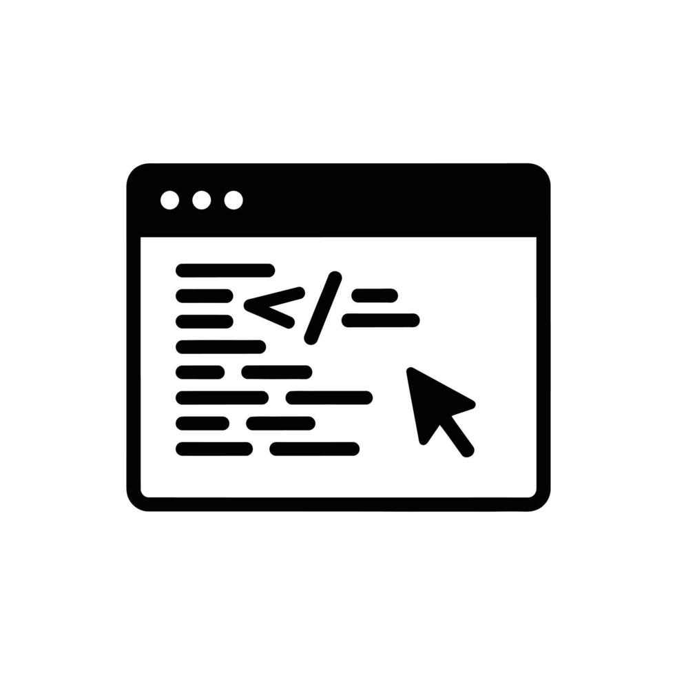 Coding Icon Computer Screen with Code and Cursor, engineer vector