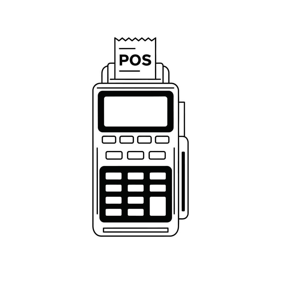 POS Terminal Icon with Receipt - Point of Sale Machine Line Art, digital vector