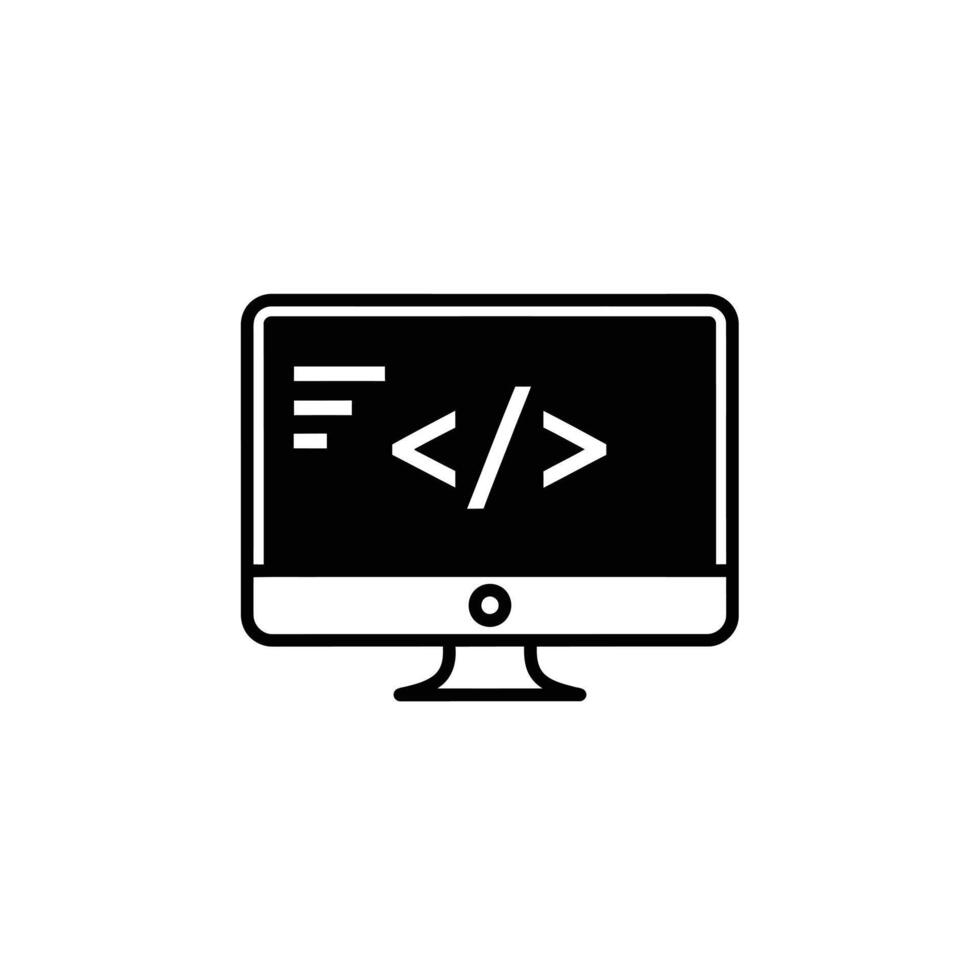 computadora pantalla con código símbolos, programación icono, solicitud desarrollo vector