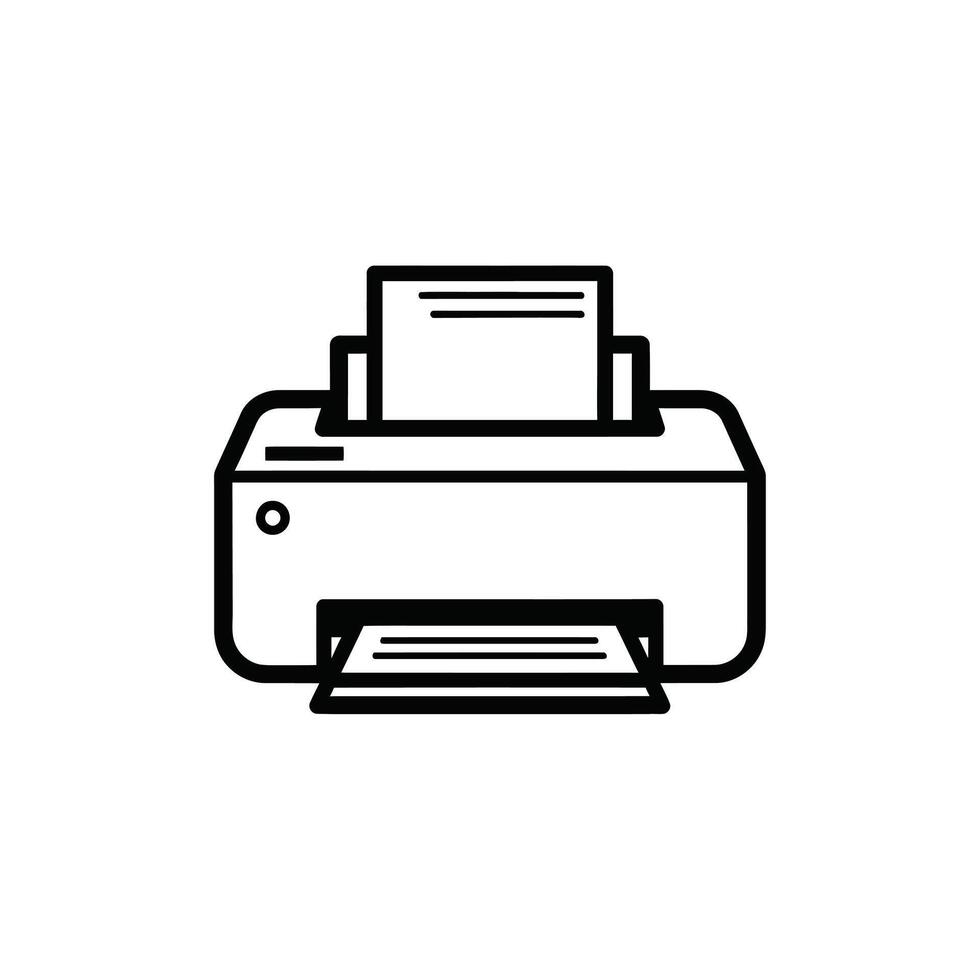 Printer Icon - Simple Line Art of a Device Printing Documents, workflow vector