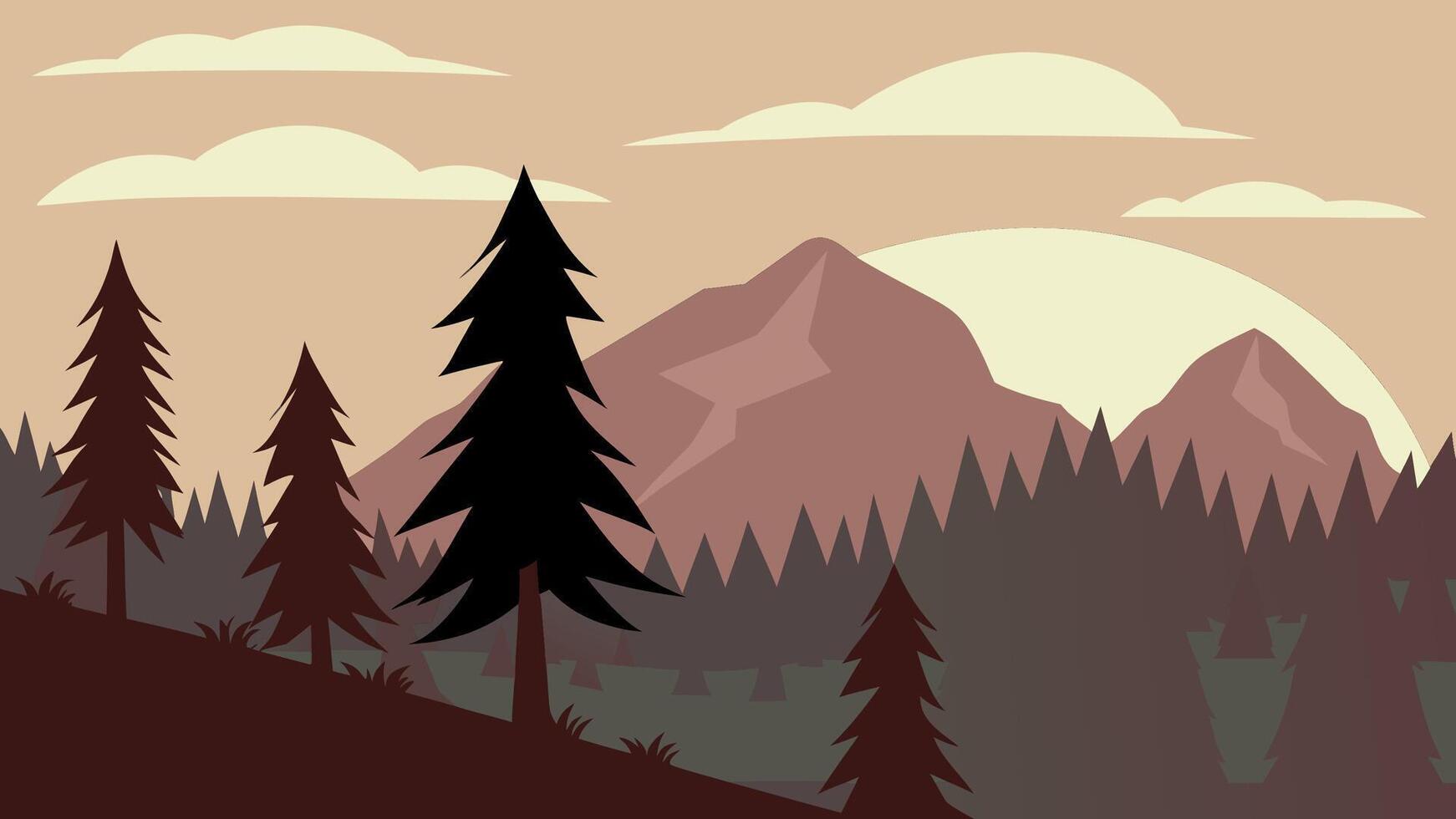 Animated Looping Mountain Forest Parallax Background Flat Style vector