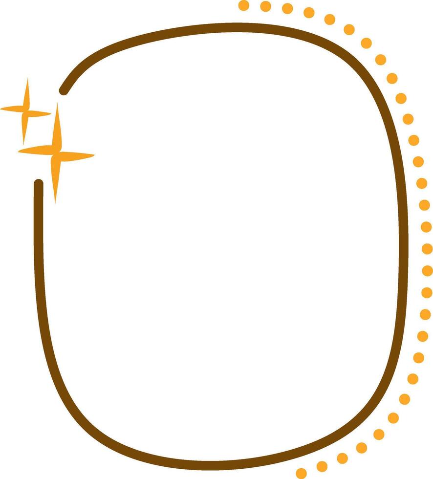 Minimalist oval brown frame with orange dotted decoration and small spark stars, designed with empty space for photo or text in modern handmade look. vector