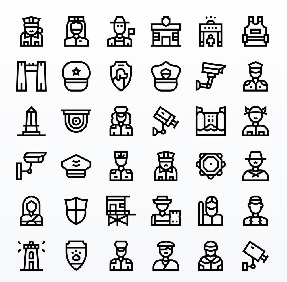 Guard Icon Toolkit featuring 36 Detail Enhanced High Resolution Bold Line elements vector