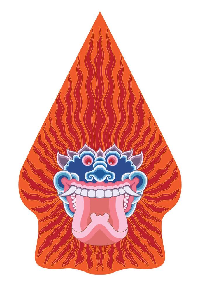 Gunungan Wayang Kulit Indonesian Shadow Puppet With Mythical Kala Face Illustration Style. vector
