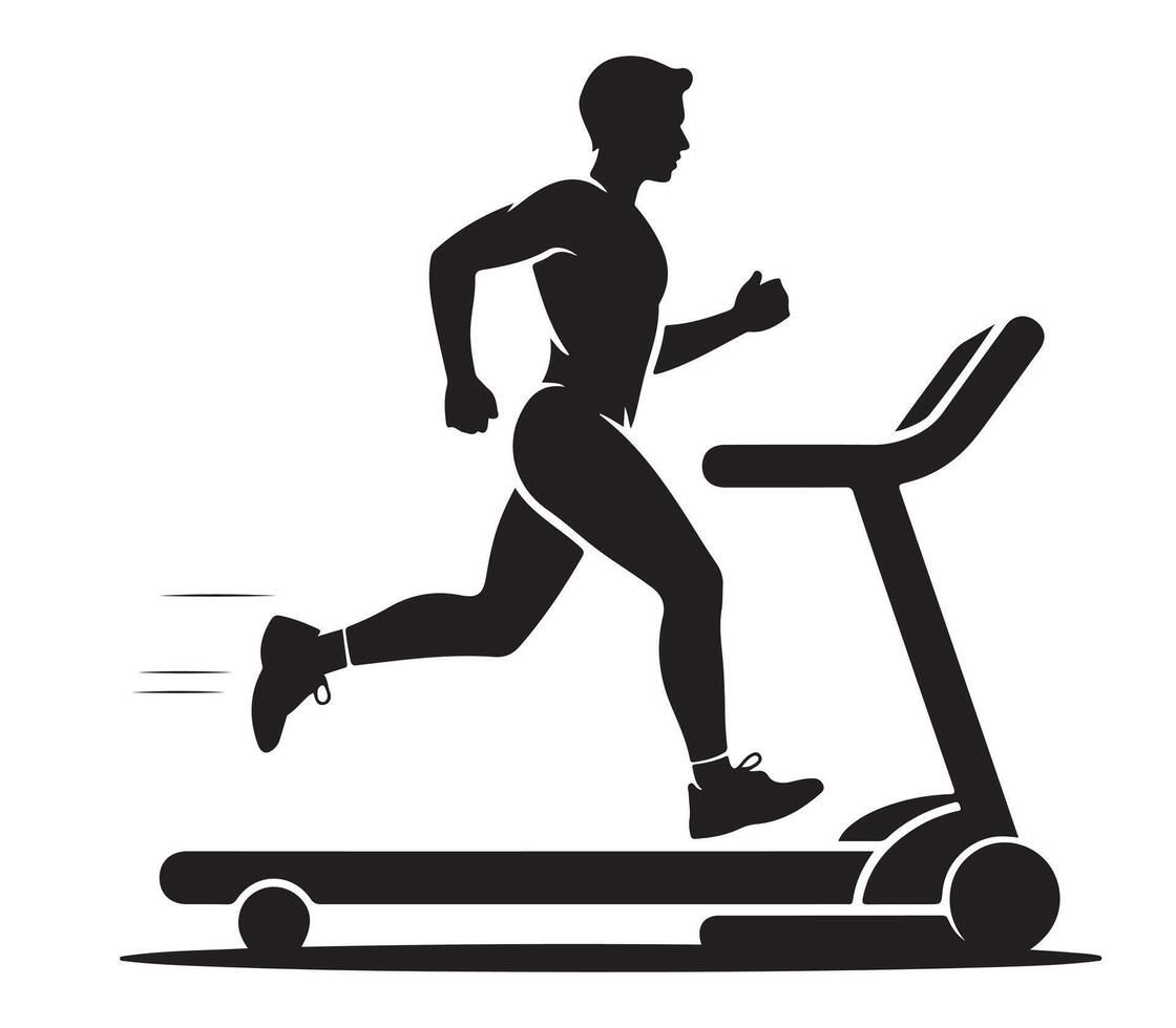 Dynamic silhouette of a person running on a treadmill for fitness and exercise vector