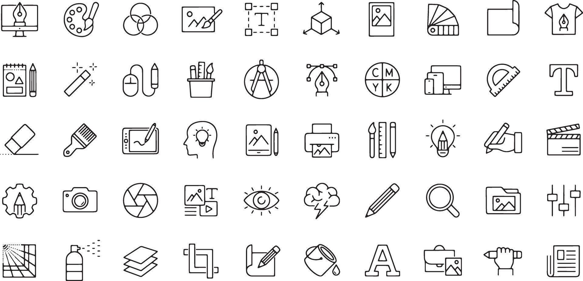 Graphic Design and Creative Process Icons with Tools and Elements vector