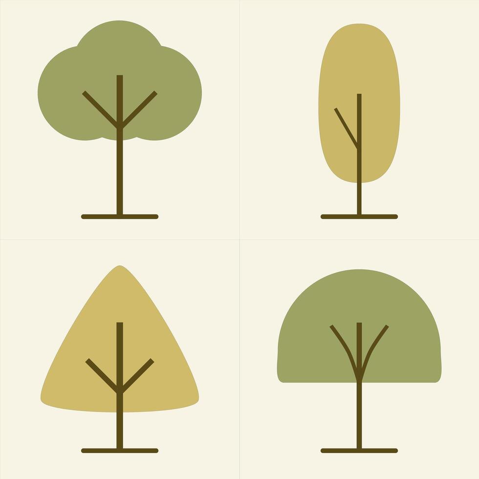 Minimalist Nature Design with Assorted Trees in Earthy Color Palette vector