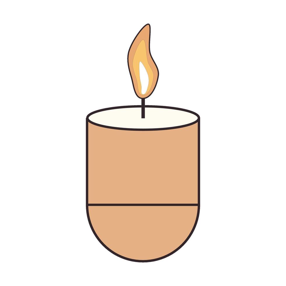 Minimalist Container Candle in Earthy Tones with a Bright Flickering Flame, Highlighting an Elegant Yet Functional Design vector