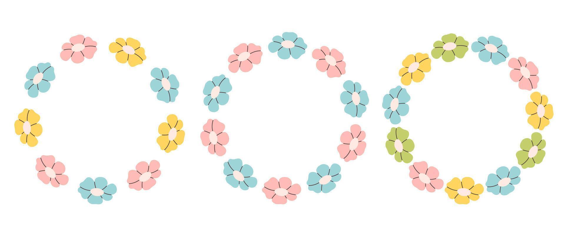 Floral simple circle frame. Hand drawn botanical round border, floral wreath, laurel. Design for invitation, card, banner vector