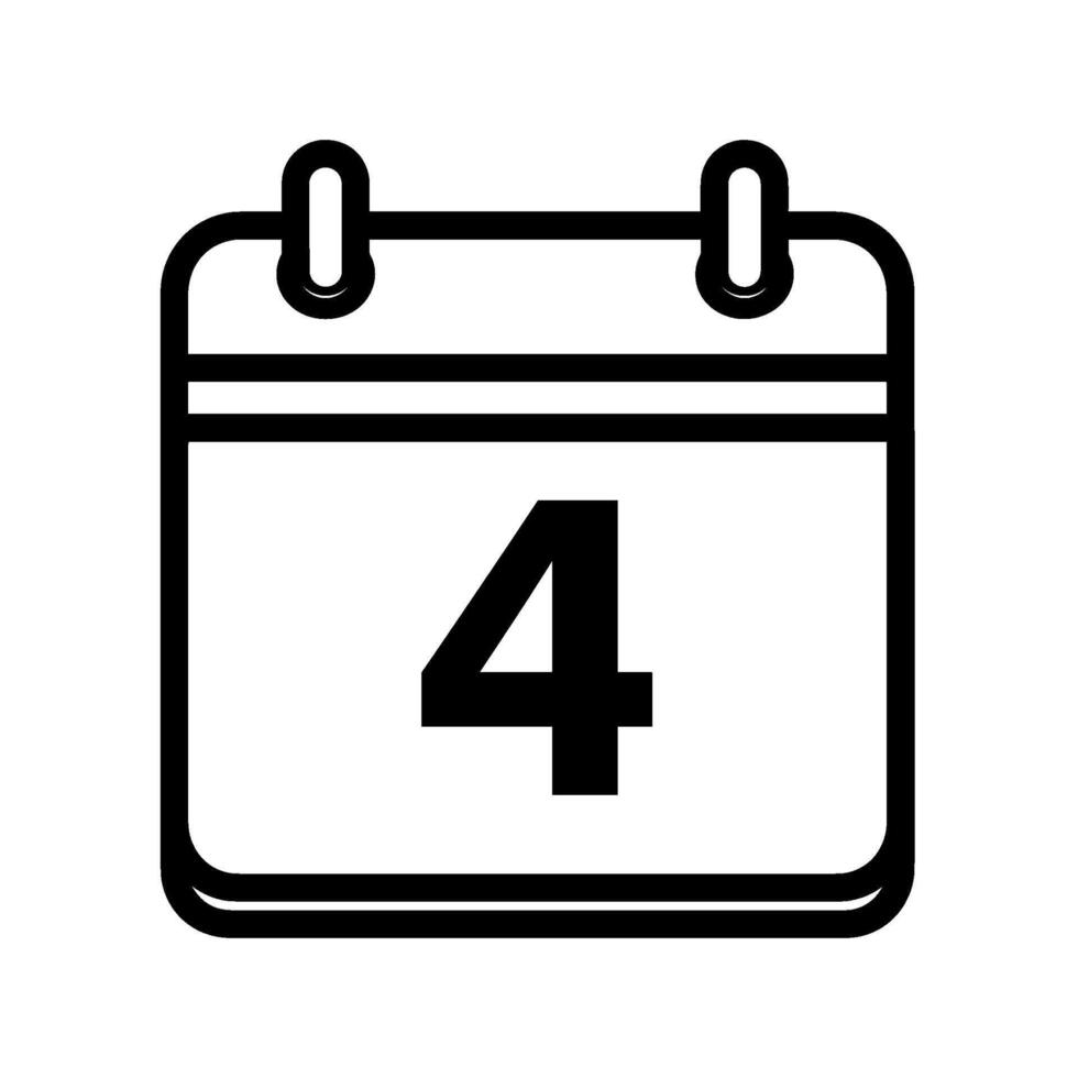 Simple calendar icon displaying the number 4 isolated on white representing a specific date appointment or reminder conveying a sense of organization vector