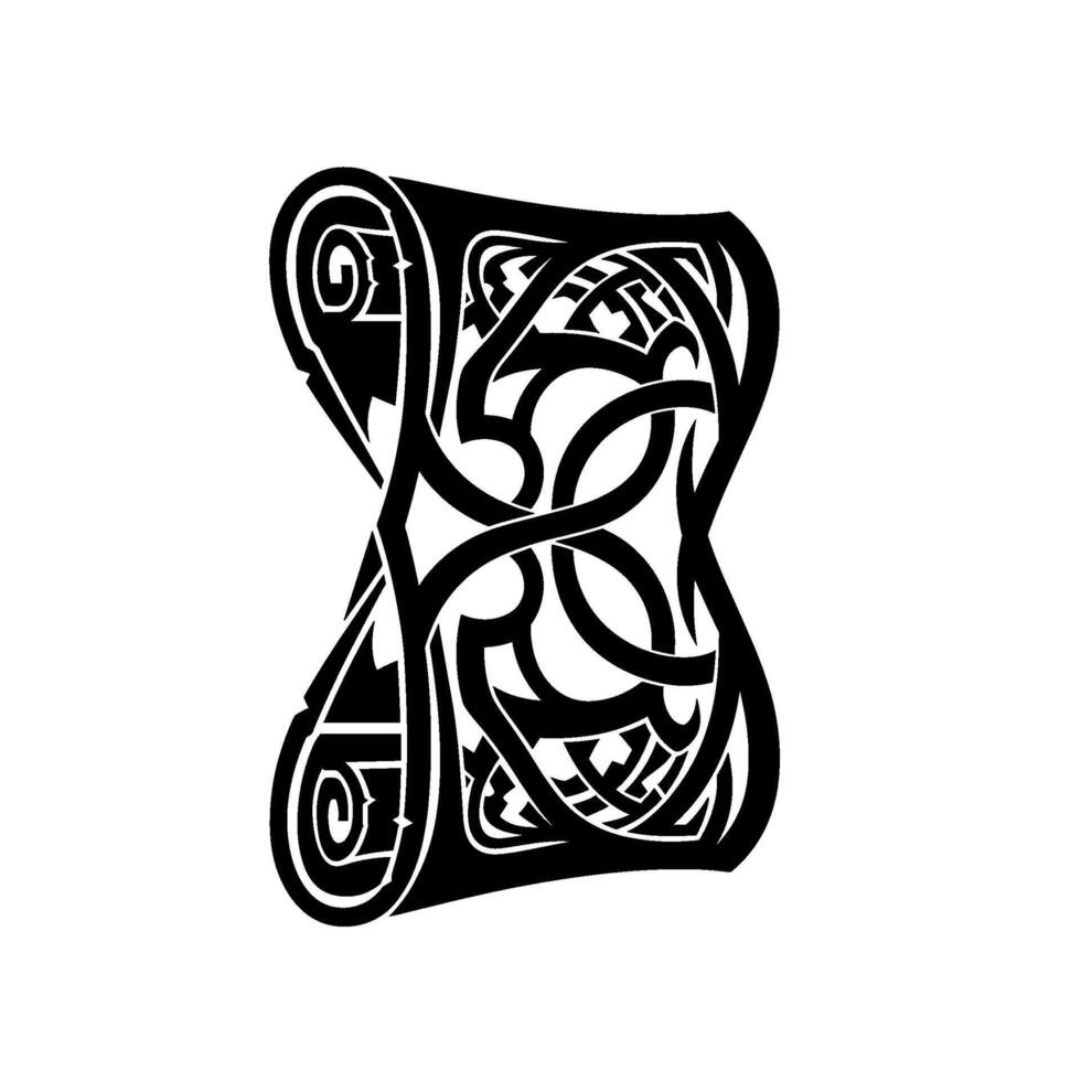 Intricate celtic knotwork pattern on a scroll, isolated on white background vector