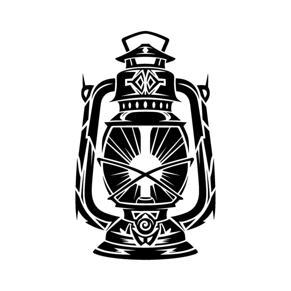 Tribal style lantern isolated on white background, a classic kerosene lamp with intricate patterns, perfect for vintage or adventure themes vector