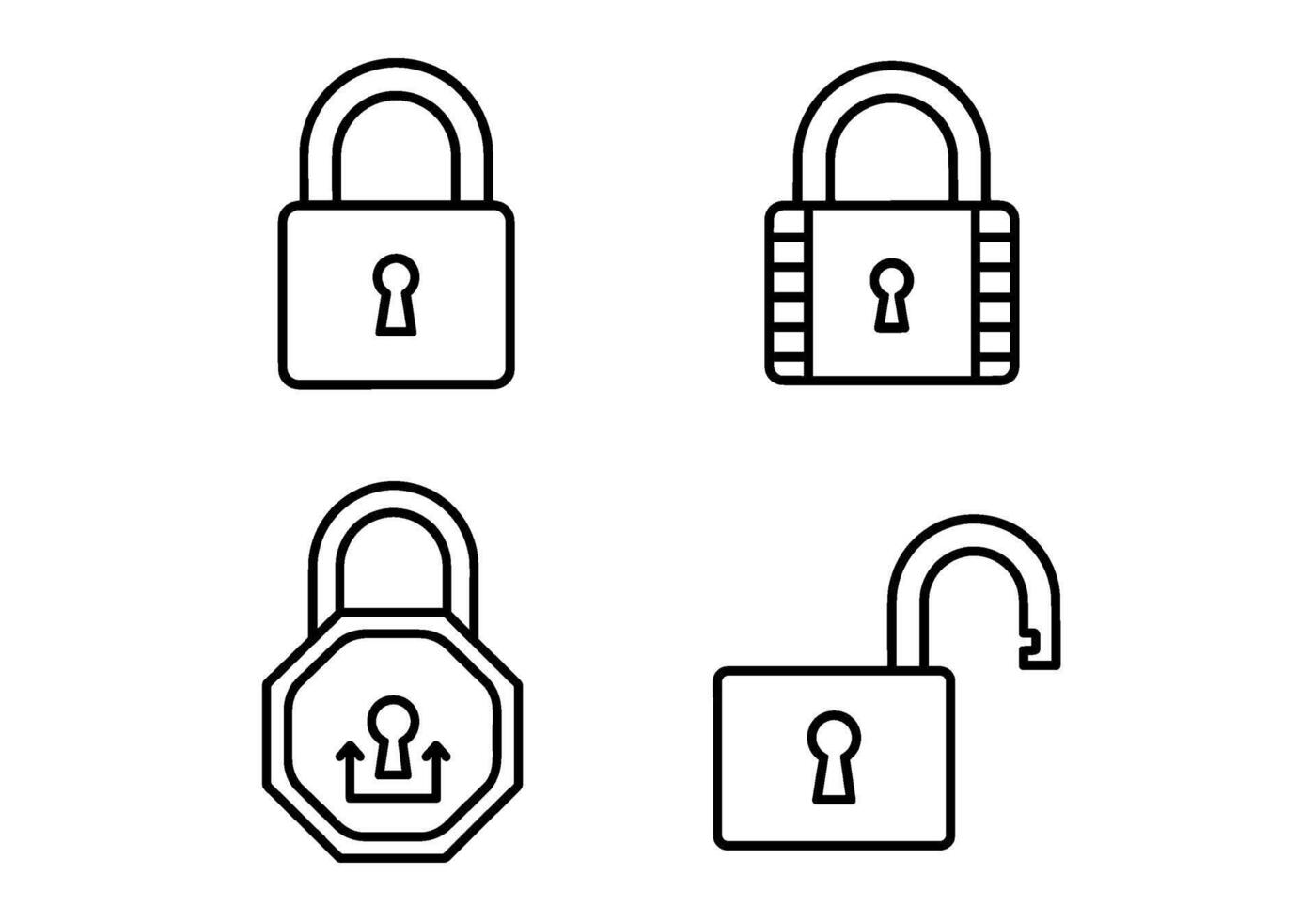 Four minimalist padlocks in a row showing security and access control in a clean simple design conveying safety and protection with a modern aesthetic vector