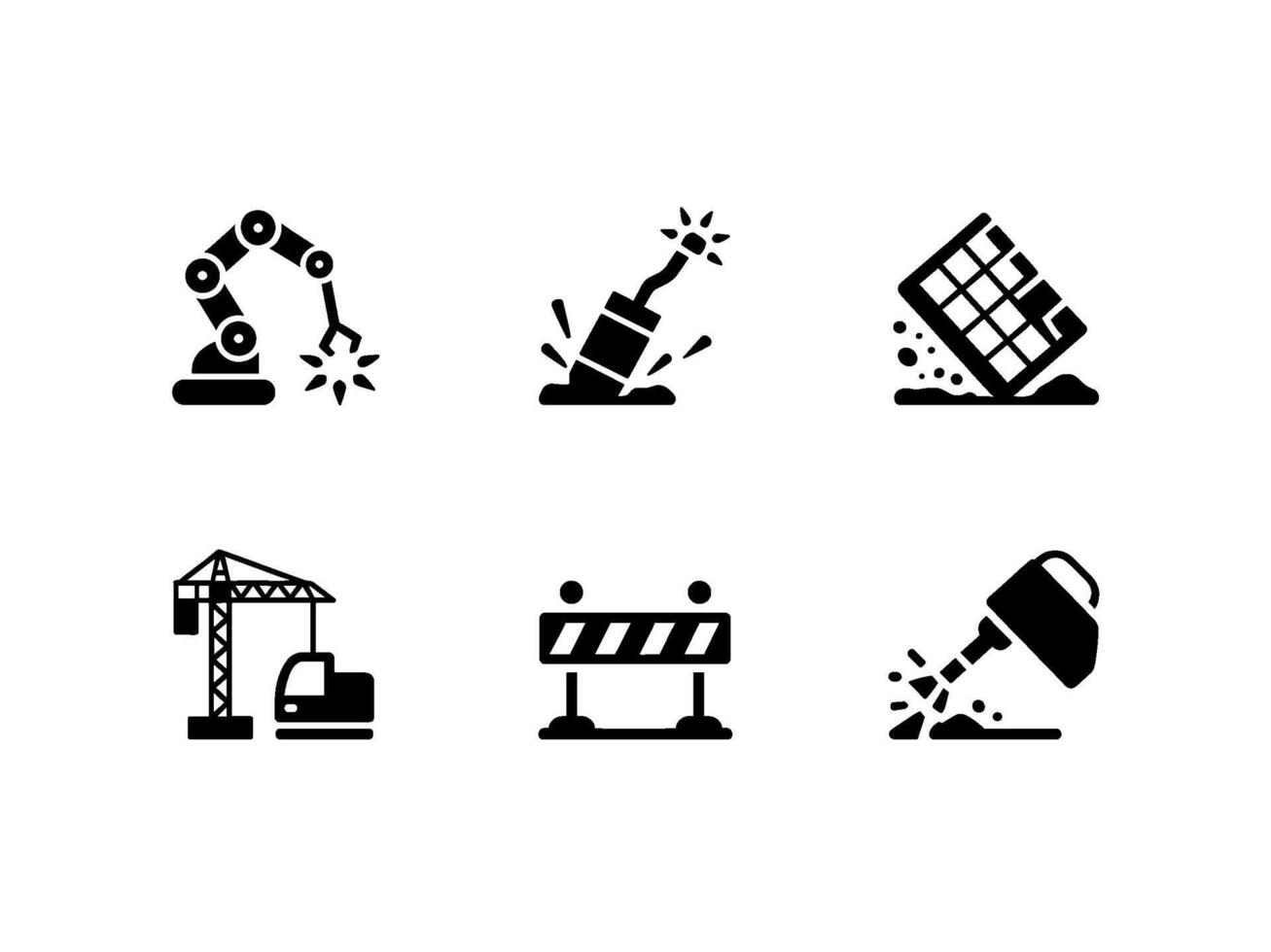 Construction icons set showing demolition and building in a simple style conveying progress and industry with a modern clean aesthetic vector
