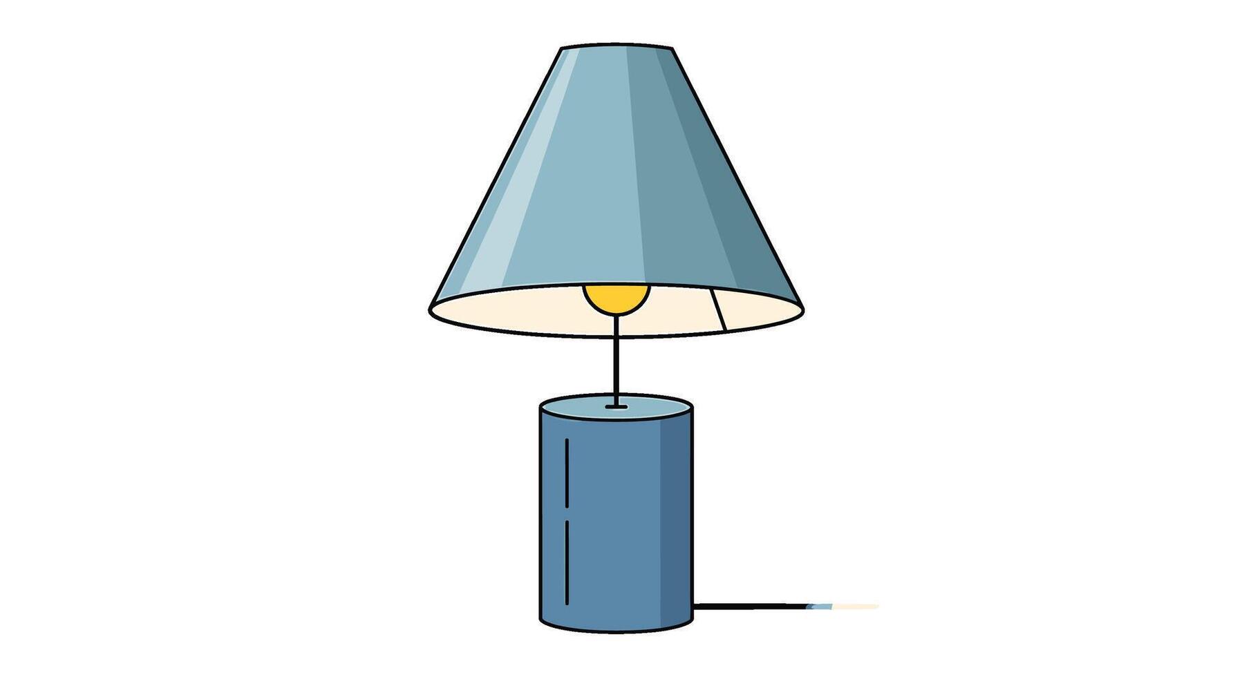 A simple blue table lamp with a conical shade and a cylindrical base, isolated on white background vector