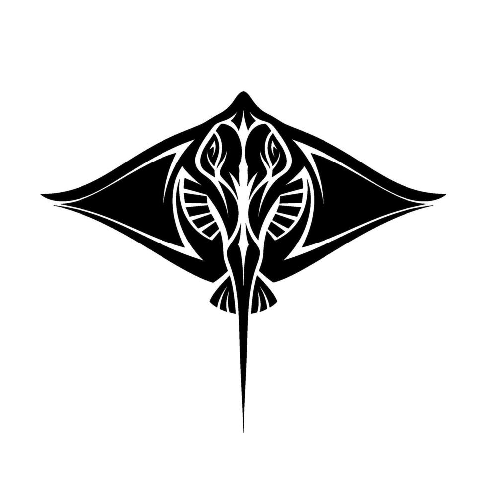 Tribal stingray silhouette isolated on white background, a stylized marine creature with sharp lines and a menacing appearance, perfect for graphic design vector