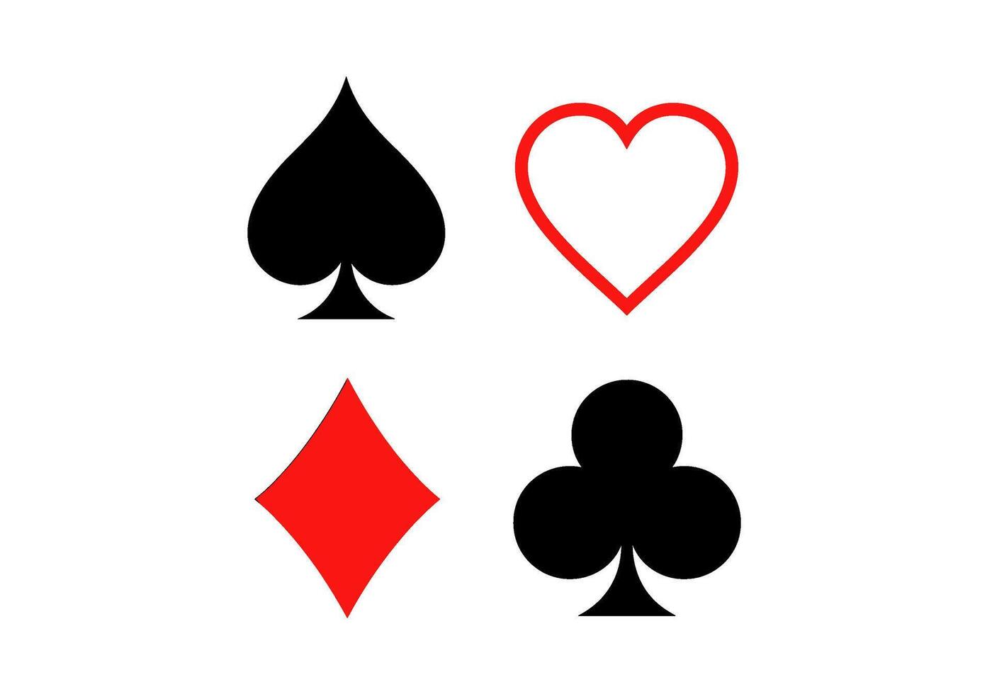 A set of card suits displayed on a white background representing gambling luck and games of chance in a simple minimalist style vector