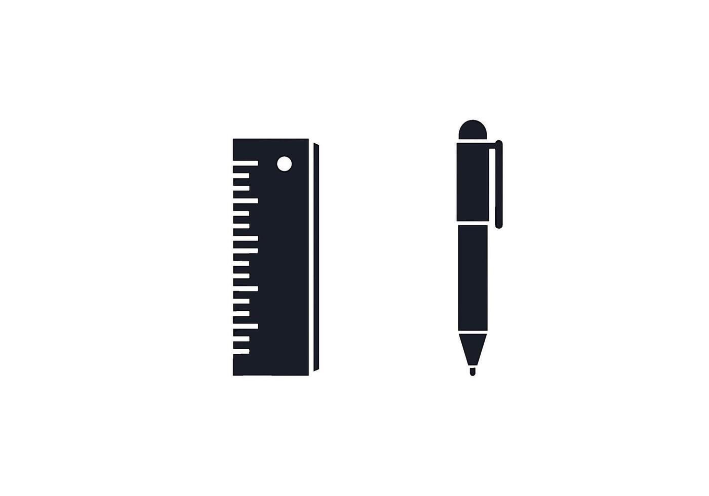 Simple black ruler and pen on a white surface for measuring and drawing representing precision and accuracy in a minimalist and clean design vector