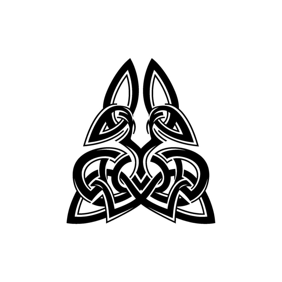 Intricate black celtic knotwork design featuring intertwined loops and patterns, forming an abstract symmetrical shape, isolated on white background vector