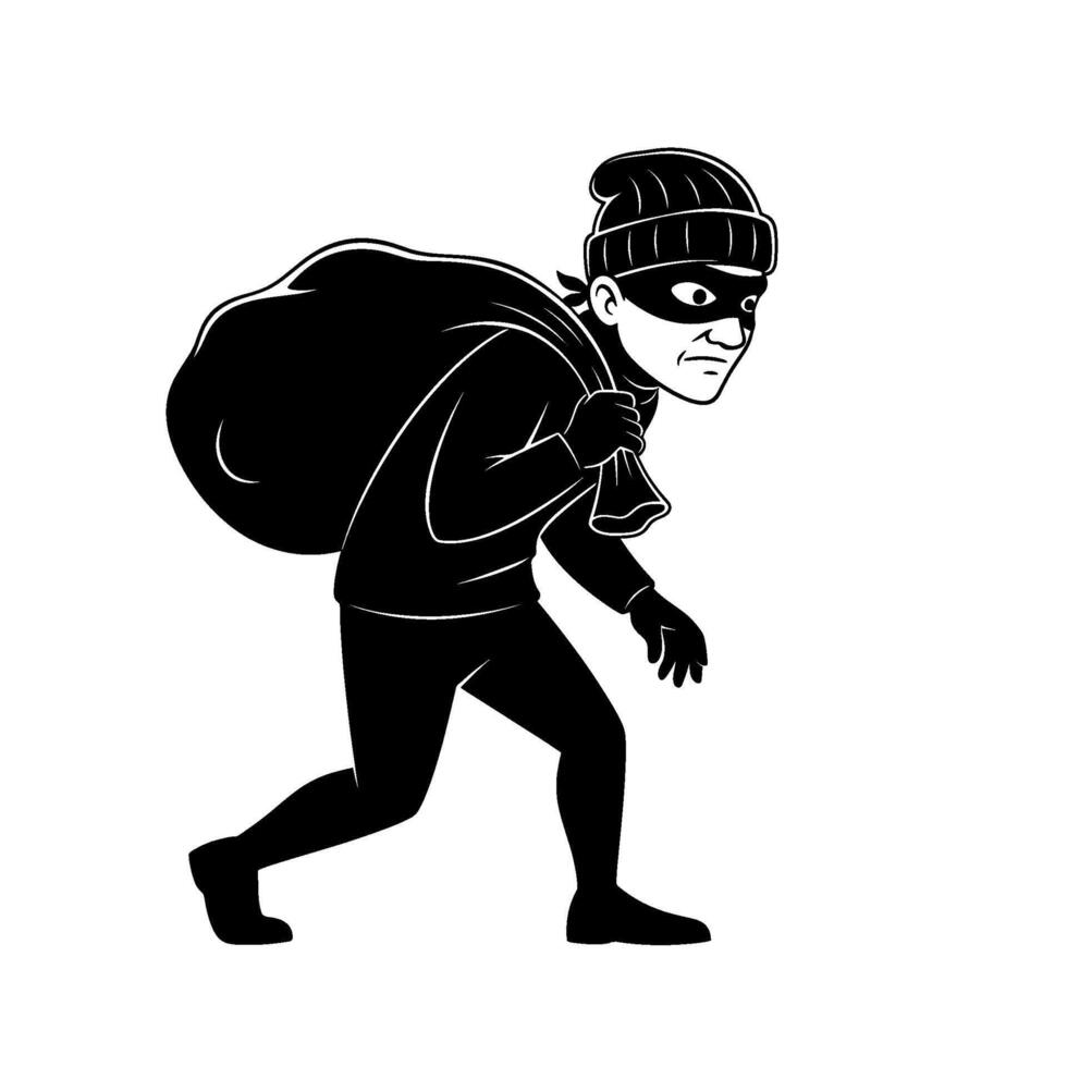 Sneaking thief with a swag bag in the dark alley illustrating crime and suspense creating a sense of danger and intrigue in the shadows vector