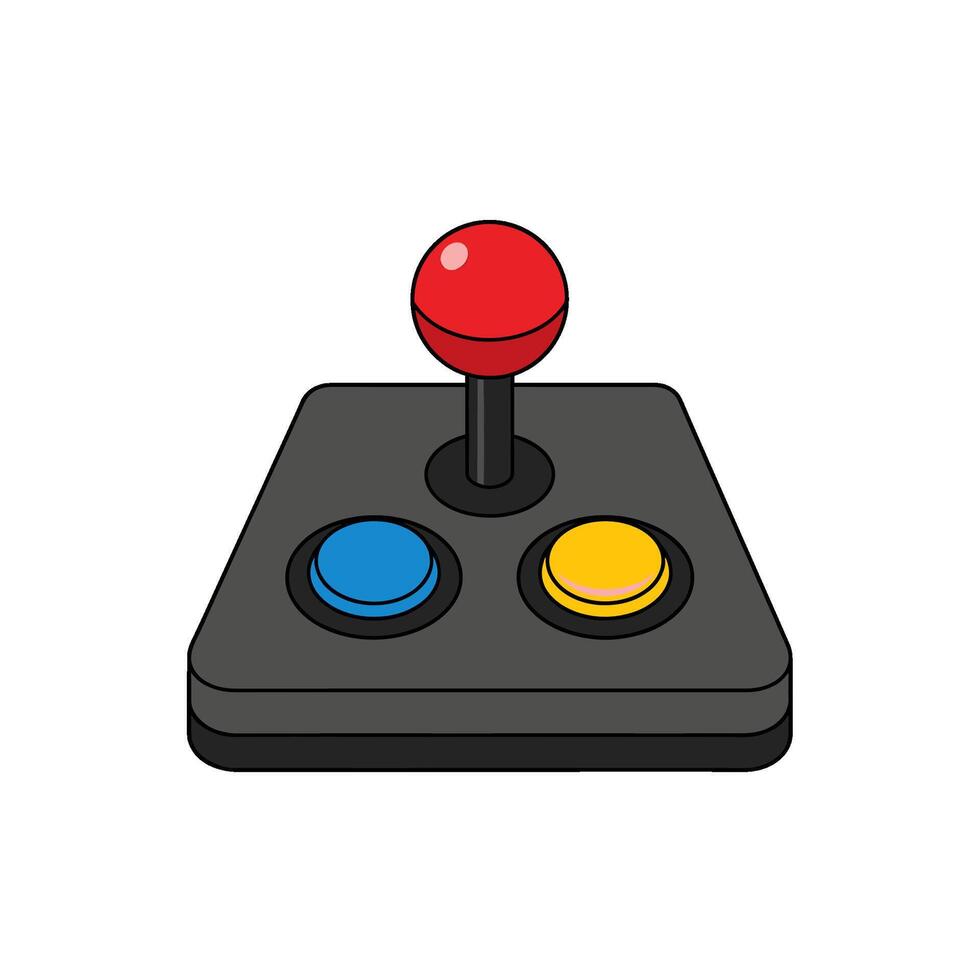 Retro arcade joystick with red knob blue and yellow buttons poised for action evokes nostalgia and the thrill of classic gaming in a digital world vector