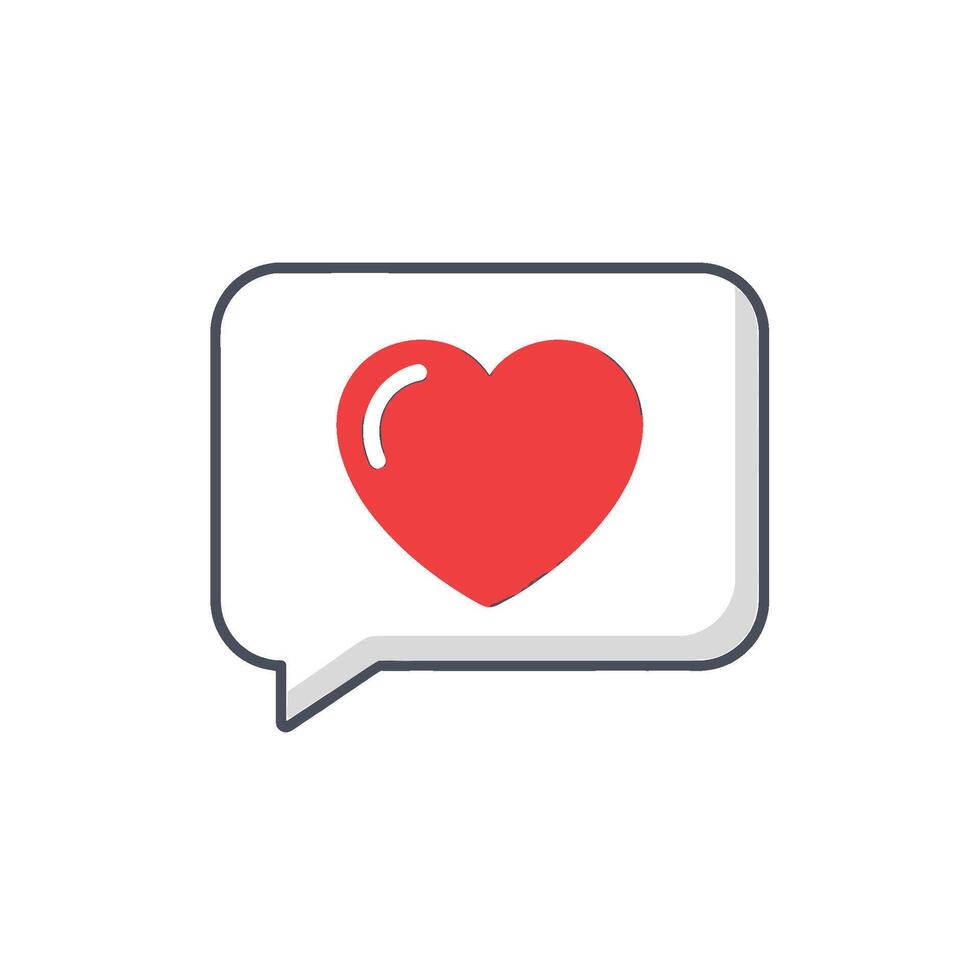 Red heart icon inside a speech bubble expressing love and affection in a digital communication conveying a message of romance and connection vector