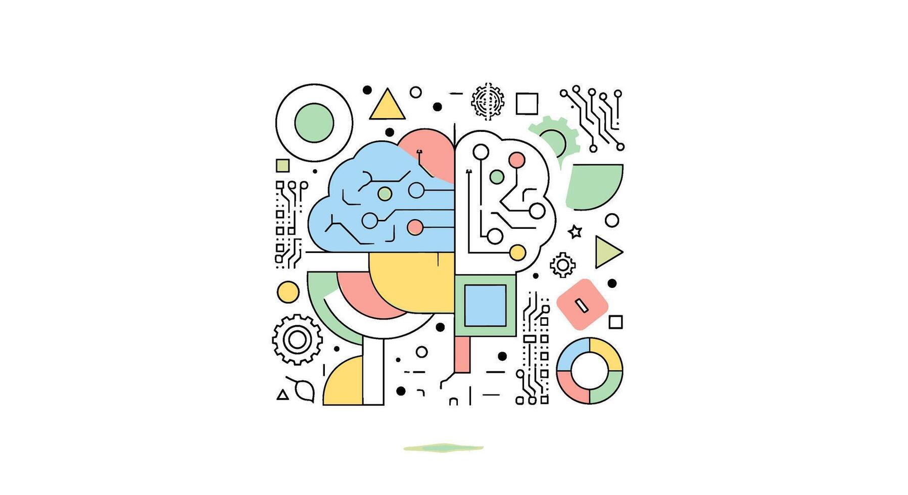 Artificial intelligence concept isolated on white background brain with circuit board, machine learning, neural network, big data, science and technology vector