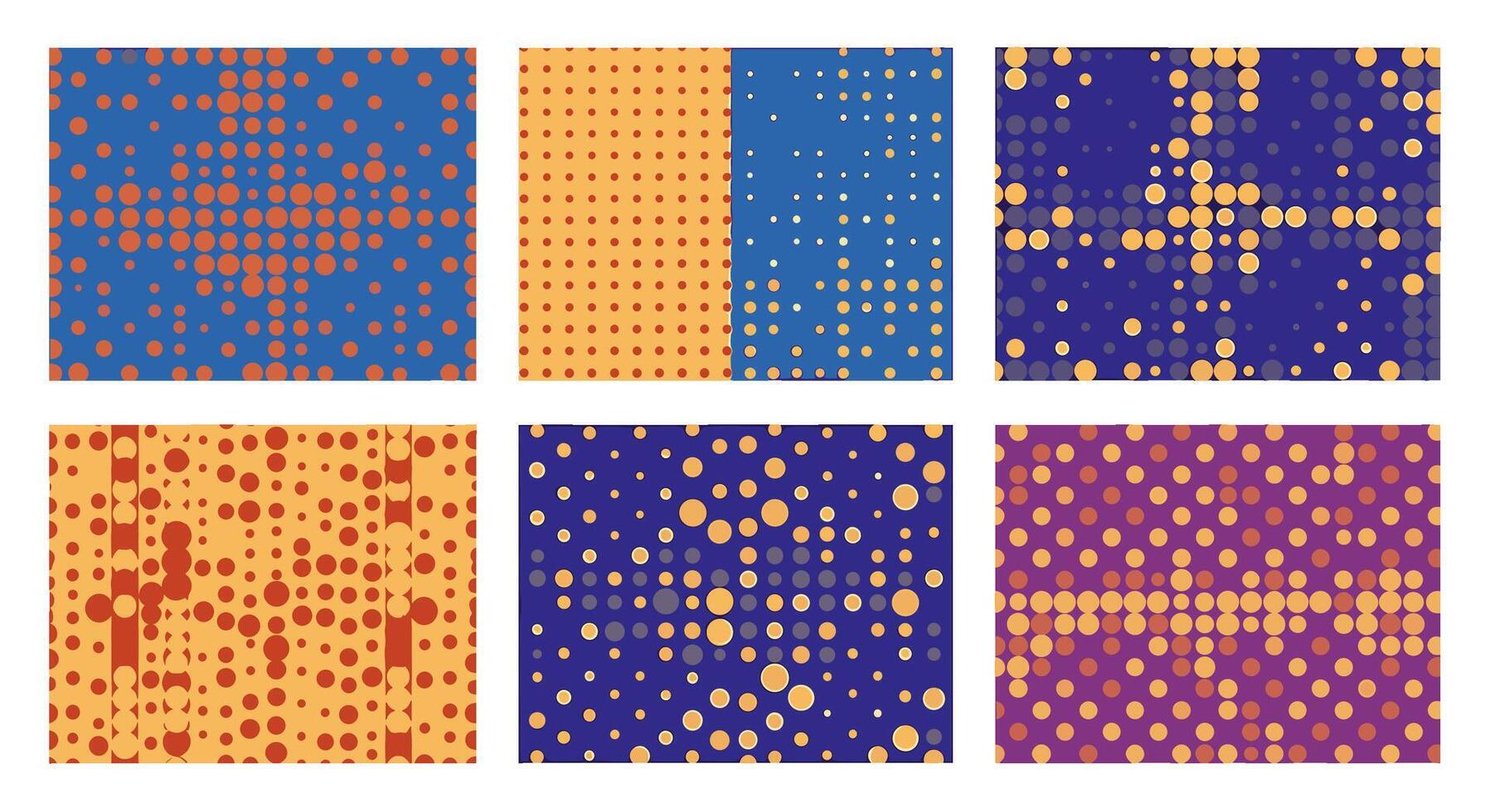 Set of abstract halftone patterns isolated on white background dotted textures with circles and squares for modern design, backgrounds, and digital art projects vector