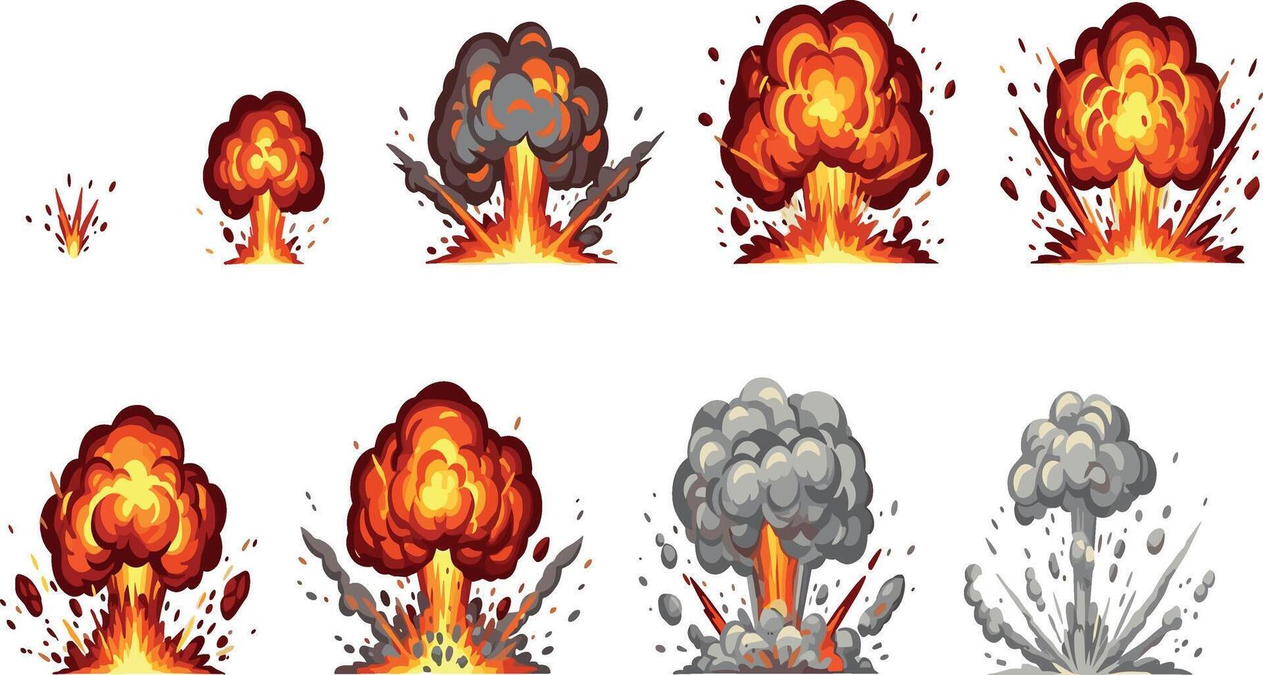 Explosions and Fireballs - A Sequence of Fiery Blasts and Rapid Expansion Effects vector