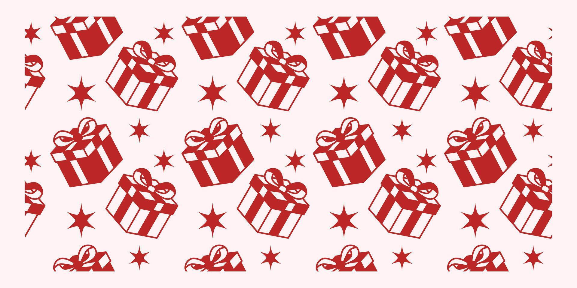 Seamless pattern of colorful gift boxes with ribbons, ideal for wrapping paper, backgrounds, and festive prints. vector