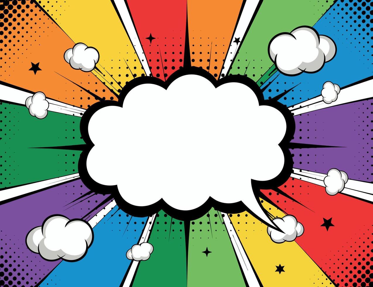 Dynamic Comic Burst with White Speech Cloud in Pop Art Style Bursting with Action vector