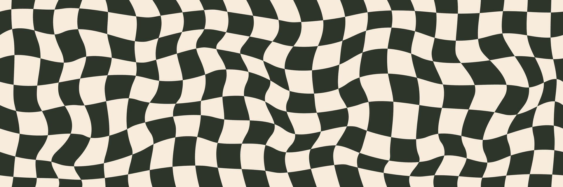 Y2K-style seamless wavy black and white background. A retro green checkerboard pattern with a groovy vibe, perfect for graphic design projects and textures. vector
