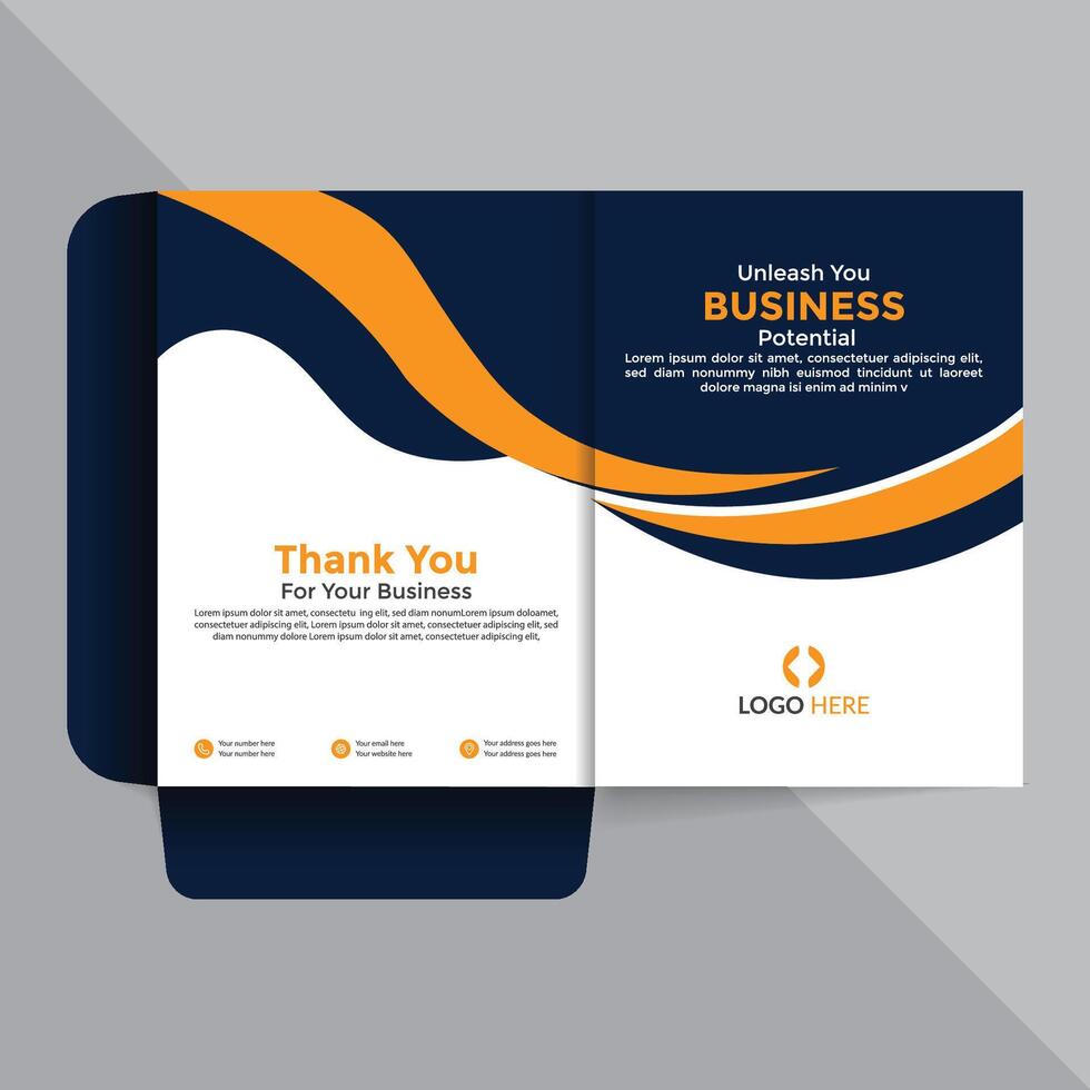 Professional Navy Blue and Orange Presentation Folder with Dynamic Wave Pattern vector