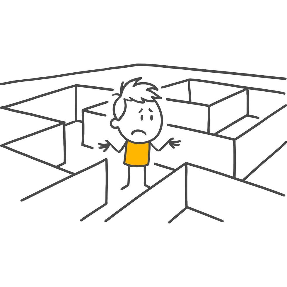 Employee lost deep in the complex maze waiting helplessly with hands open under the pressure of finding a solution. vector
