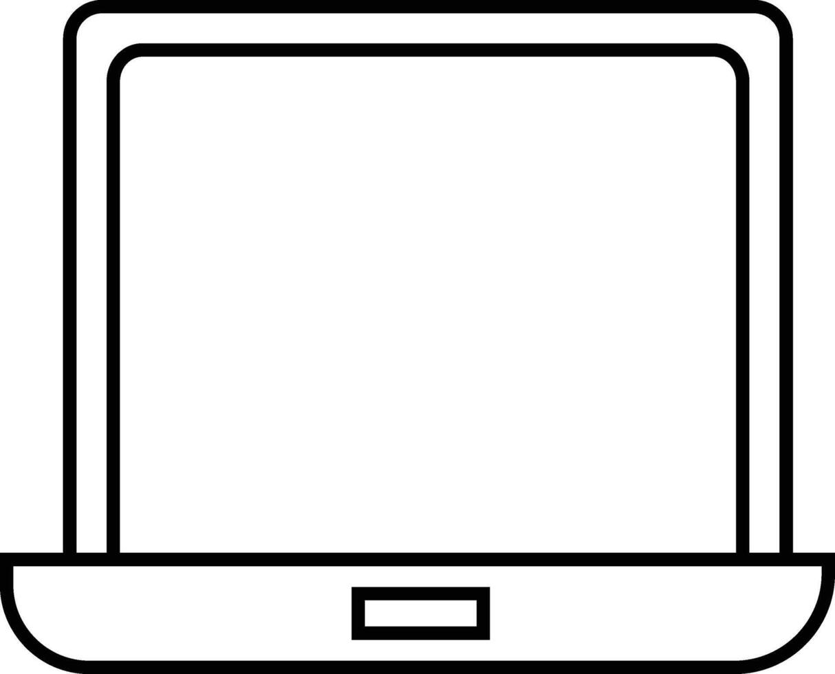 Simple outline illustration of an open laptop computer with a blank screen and keyboard area vector