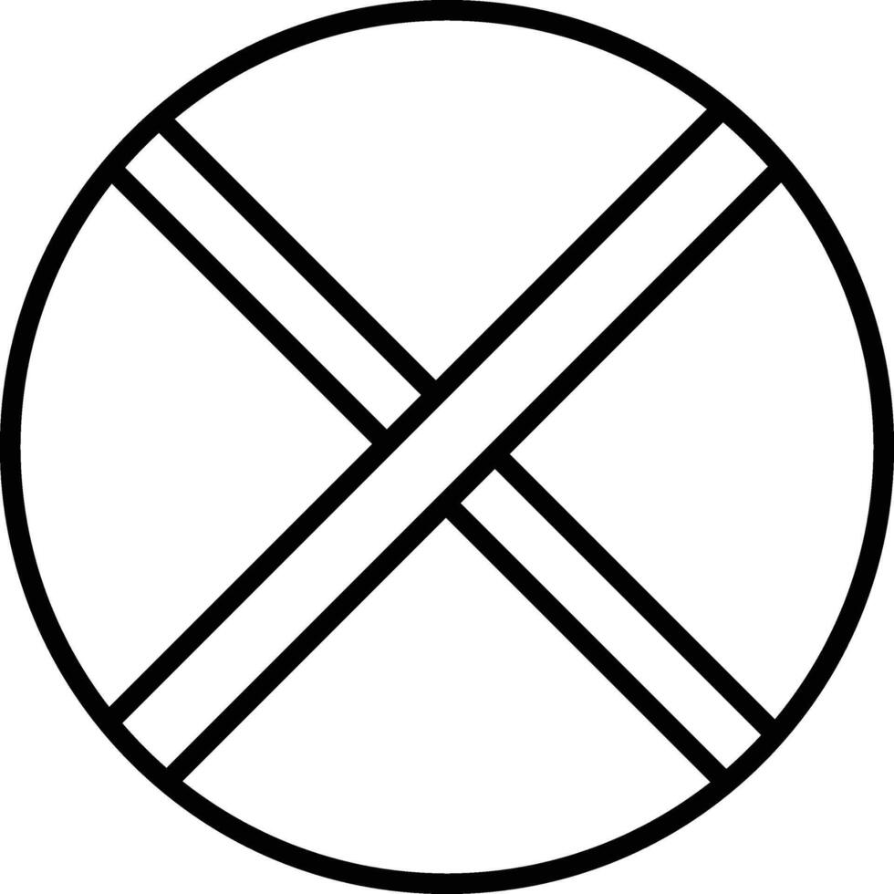 Simple black and white circular symbol with two intersecting diagonal lines forming an x shape metal icon vector
