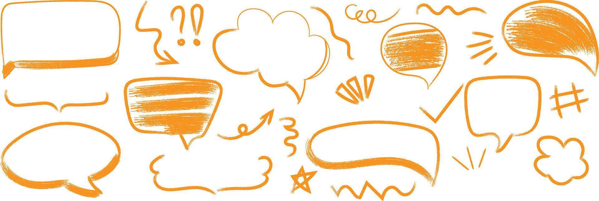 Collection of hand drawn speech bubbles and thought bubbles in various shapes and sizes with watercolor accents vector