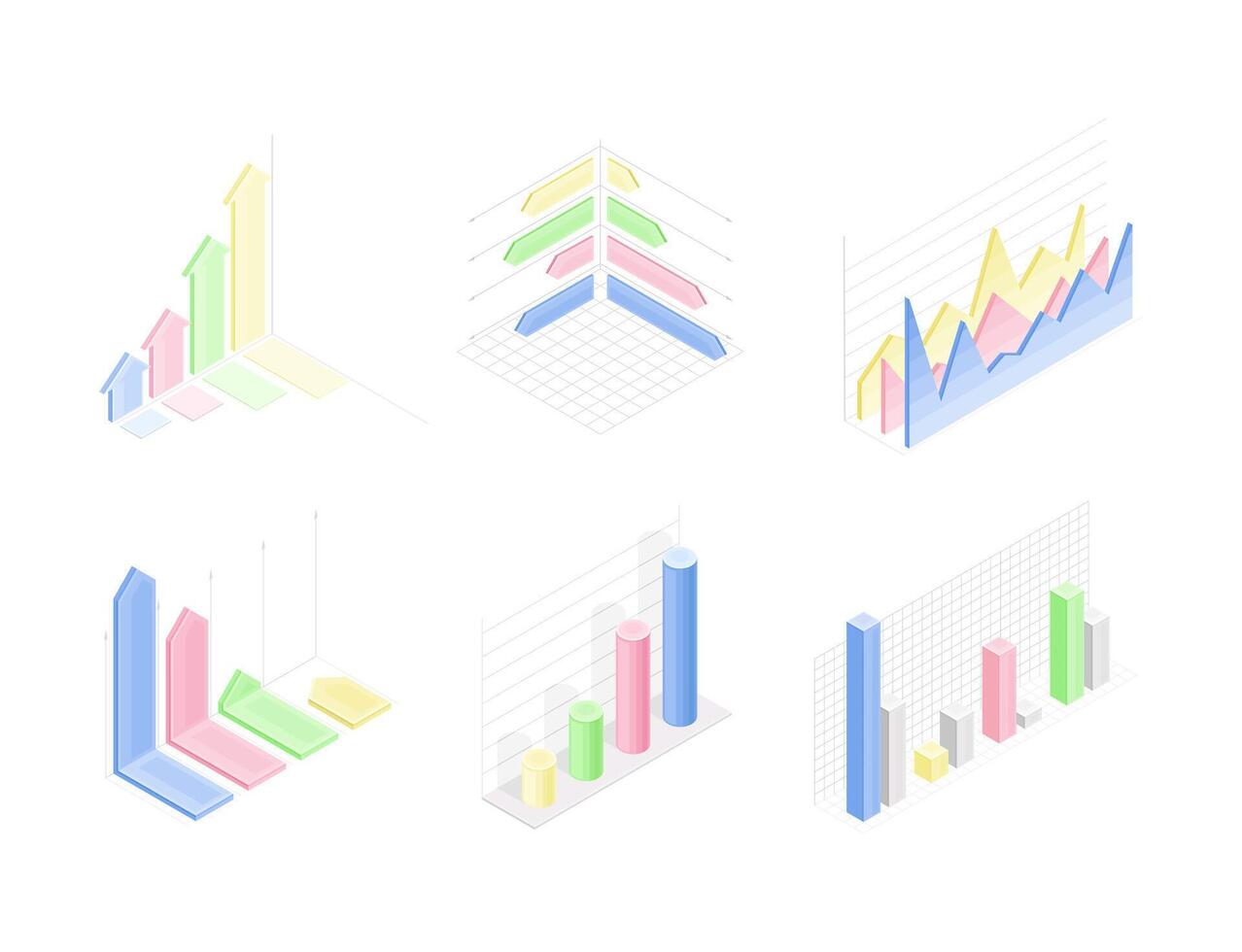isométrica infografía como gráfico visual representación de información o datos conjunto vector