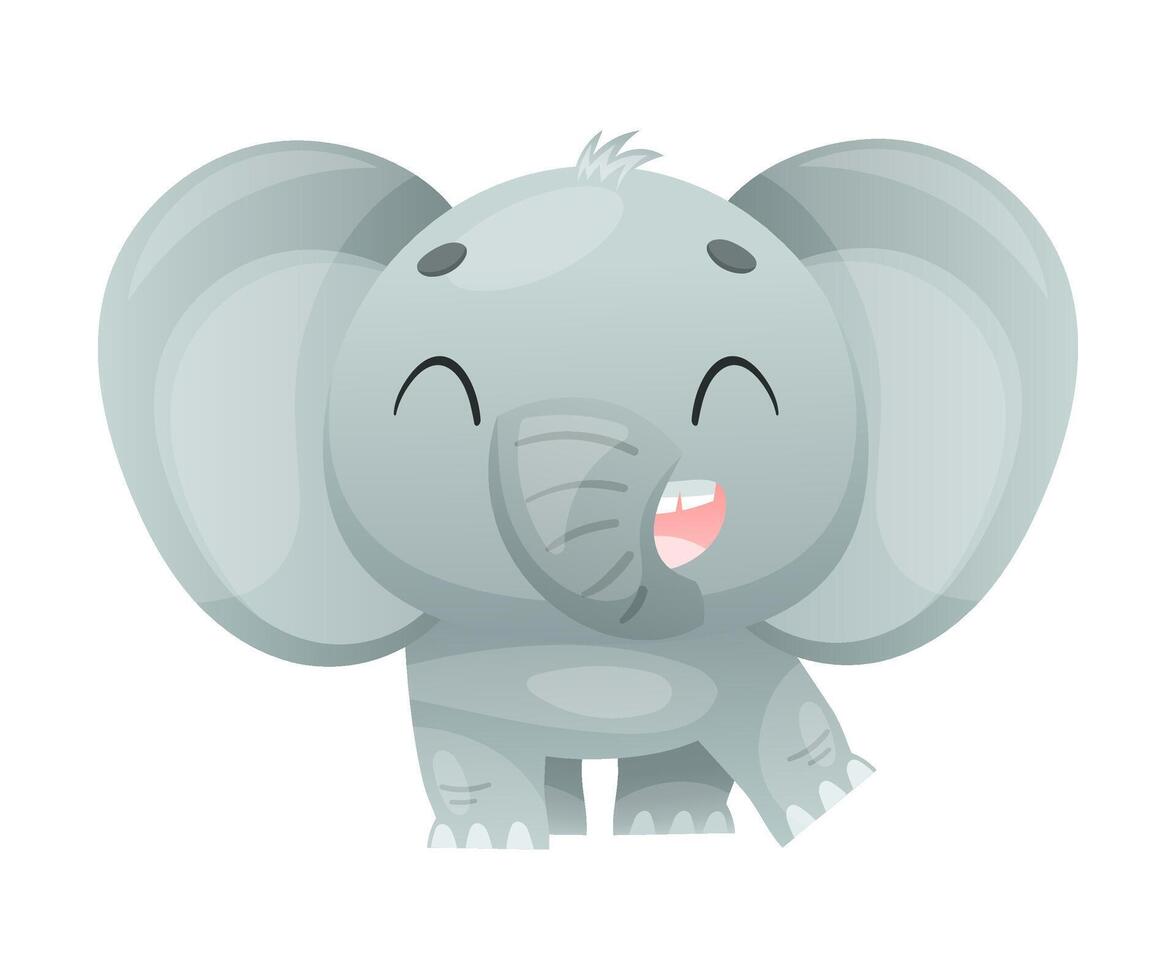 Funny Grey Elephant with Large Ear Flaps and Trunk Standing and Smiling Illustration vector