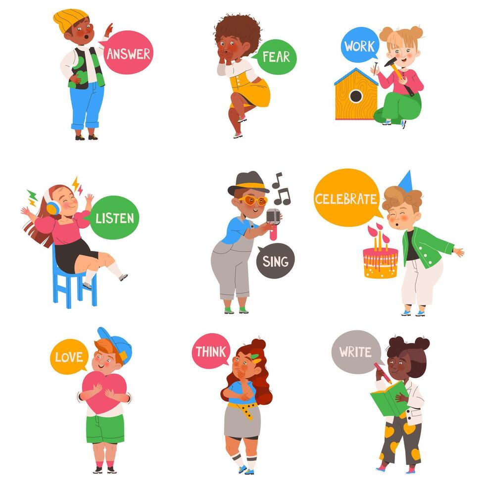 A set of people with different languages and different things vector